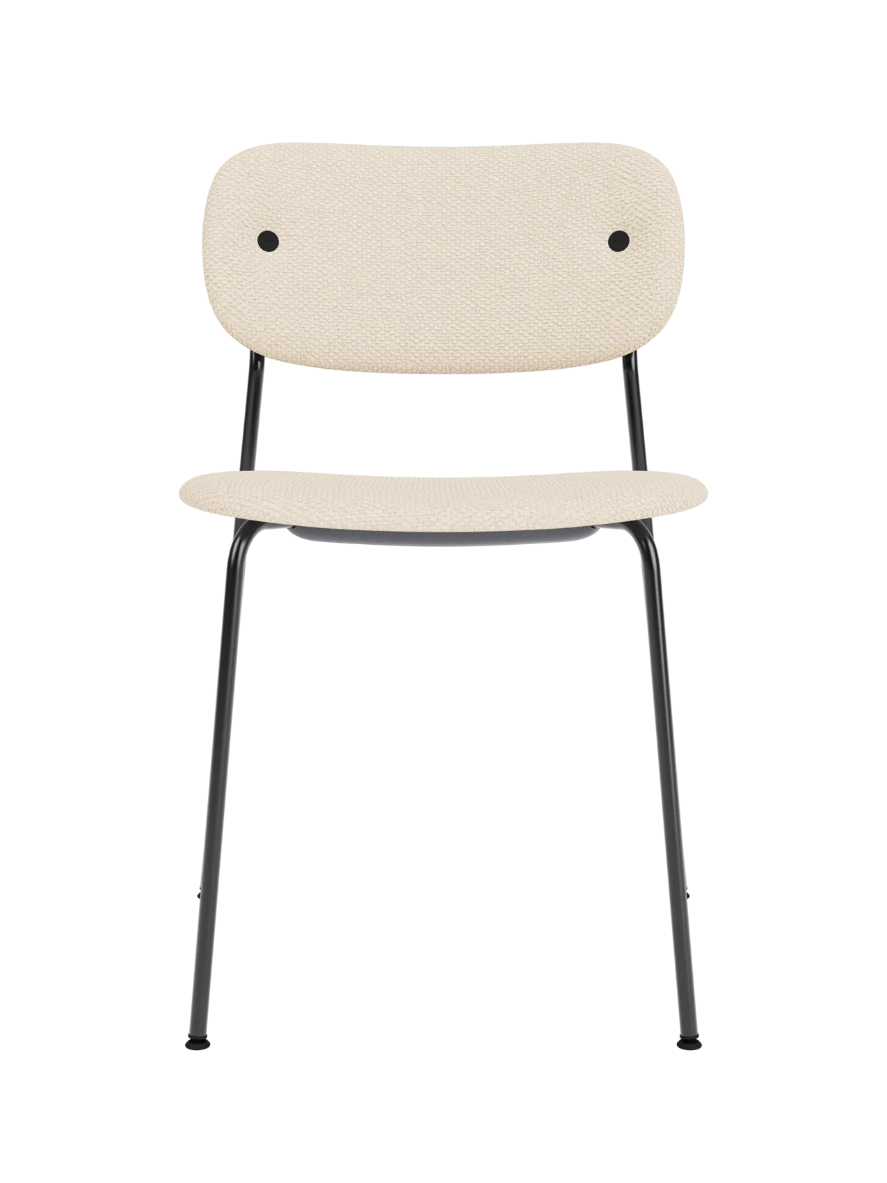 Co Dining Chair with fully upholstered Logan Jasmine fabric and a minimalist black powder-coated steel frame.