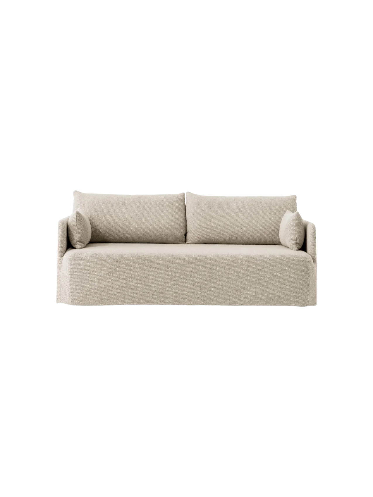 The Offset Sofa with Loose Cover, a 2-seater model shown from the front, upholstered in a sand-coloured textured fabric.