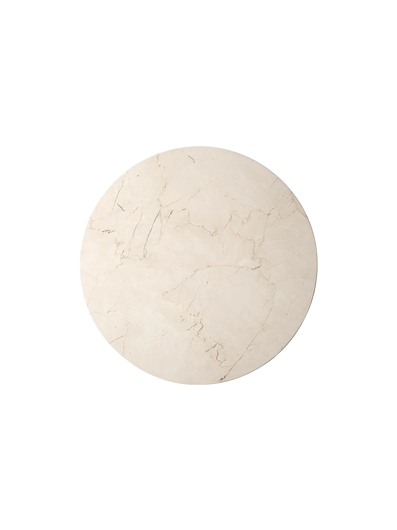 A top-down view of the round, ivory marble tabletop for the Androgyne Side Table, shown against a plain black background.