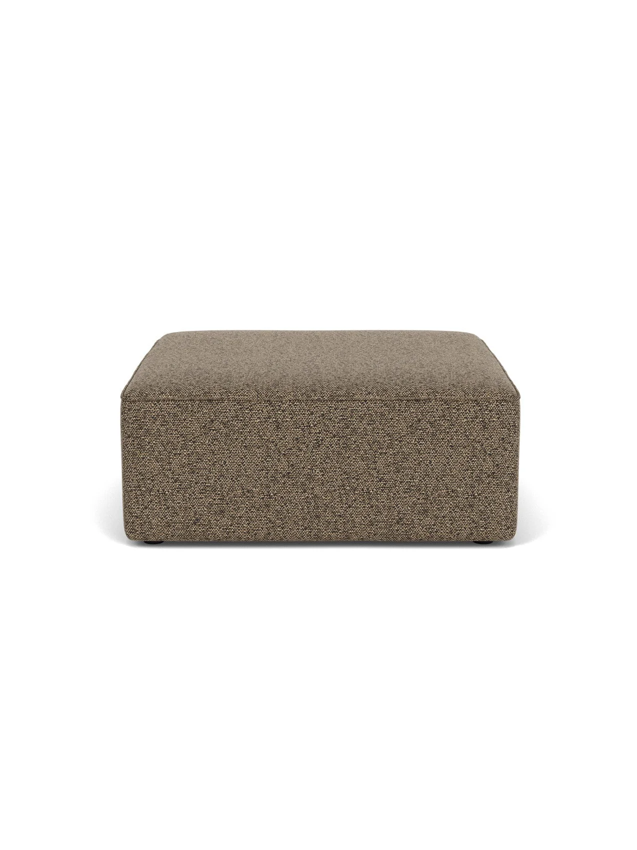 Front view of the Eave Modular Sofa Pouf, 96, upholstered in a textured brown Safire 001 fabric, on a white background.