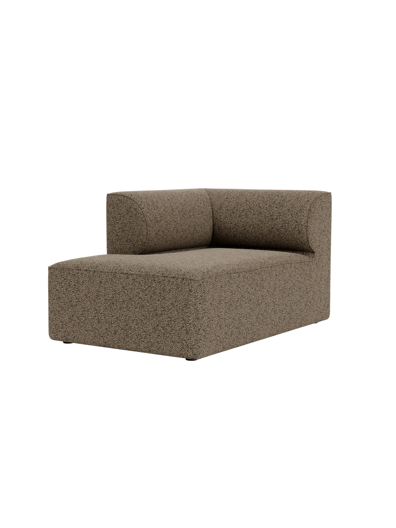 Eave Modular Sofa, 86, Chaise Longue module in brown textured fabric, at a side angle on a black background.