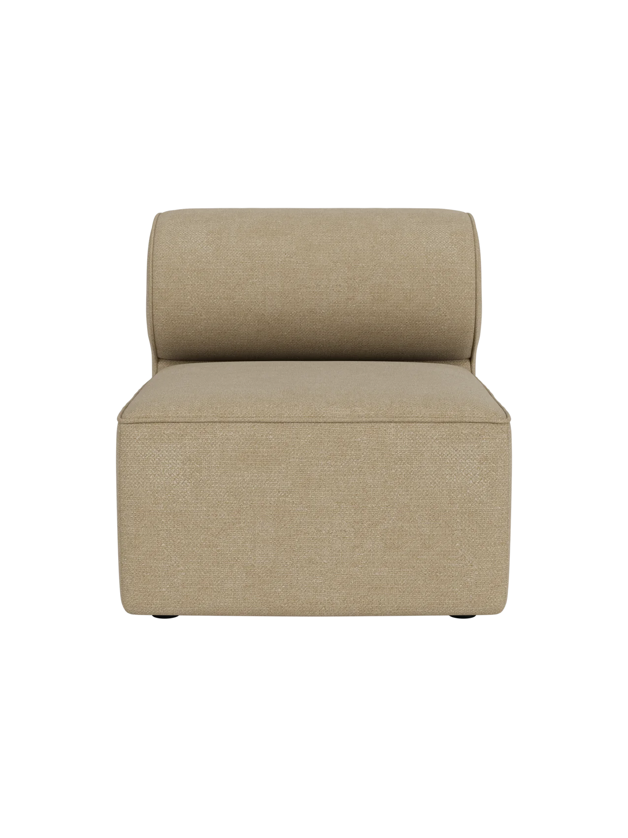A front-on view of the Eave Modular Sofa, 86, Open Section, upholstered in a textured, sandy beige Audo Bouclé 02 fabric.