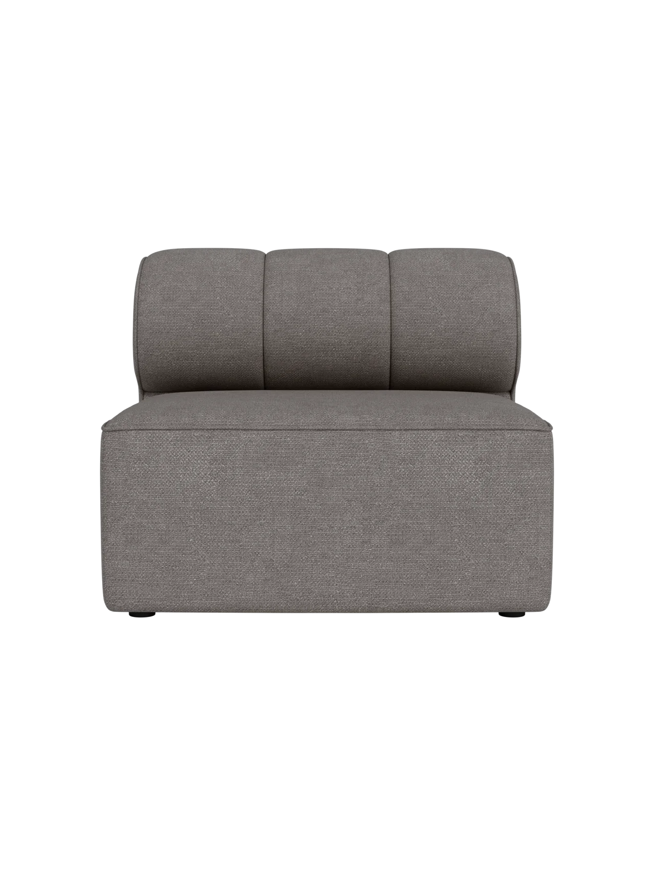 Front view of the armless Eave Seamline Modular Sofa, 86, Open Section, upholstered in grey Audo Bouclé on black.