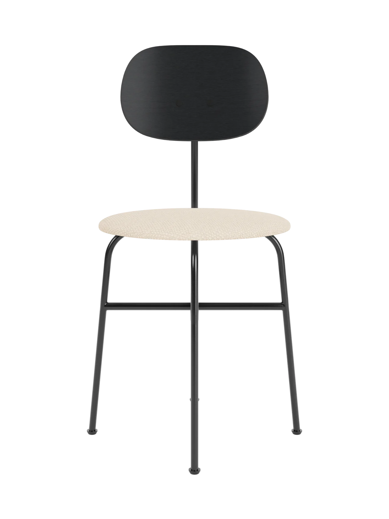 Afteroom Dining Chair Plus with black painted oak back, light beige upholstered seat and slim black steel frame.