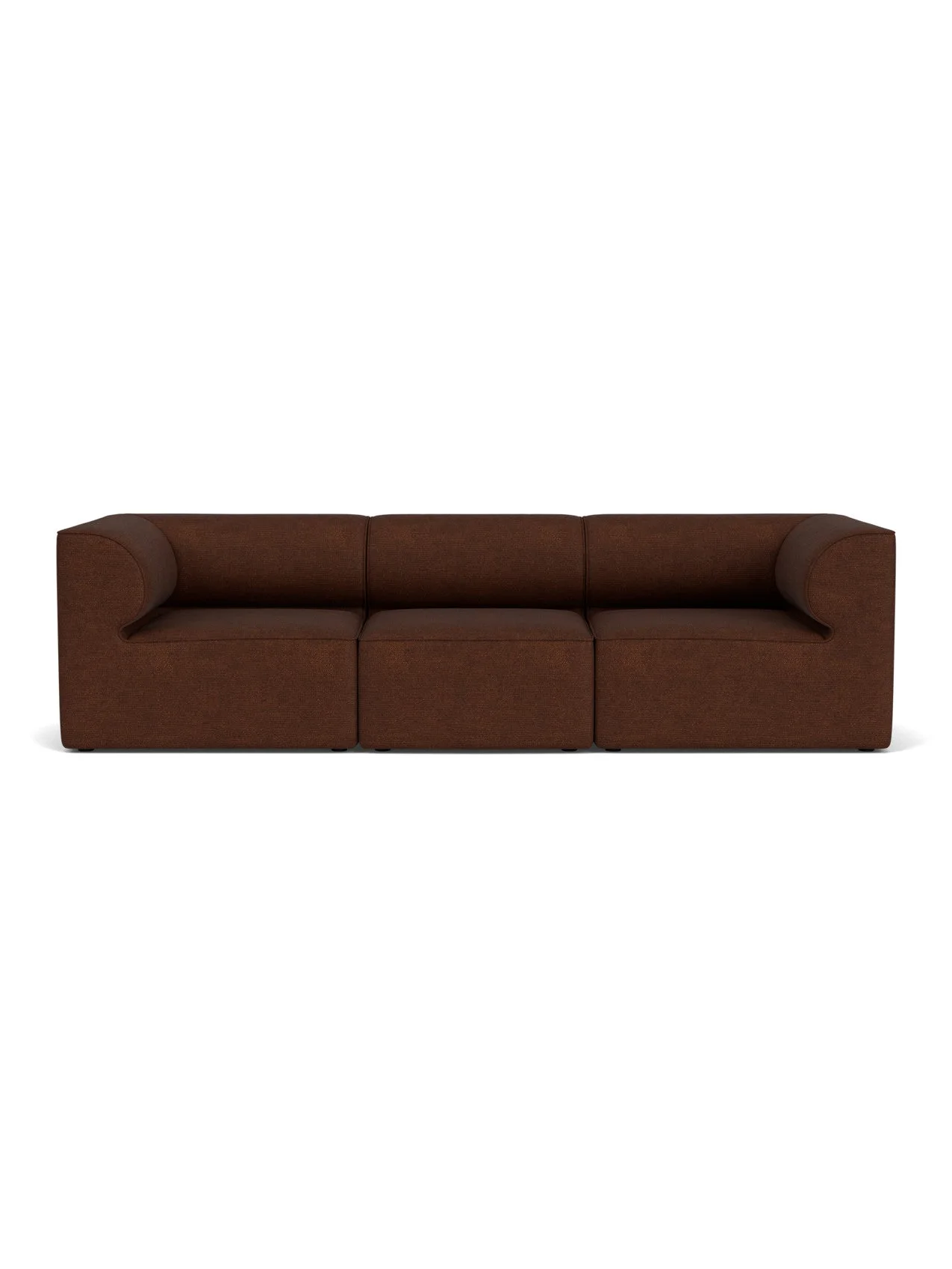 Front view of the Eave Modular Sofa, 96, 3-Seater, Configuration 2, in a textured brown bouclé fabric on a white background.