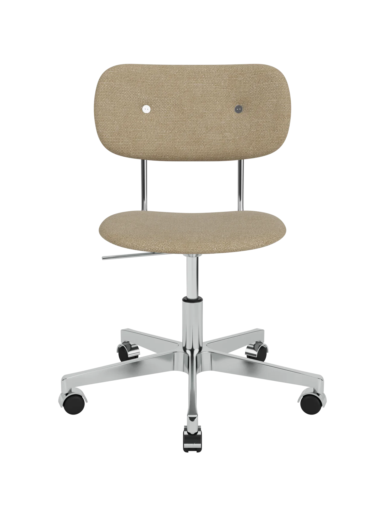 Fully upholstered Co Task Chair in beige Bouclé 02 fabric on a five-star chrome swivel base with black casters.