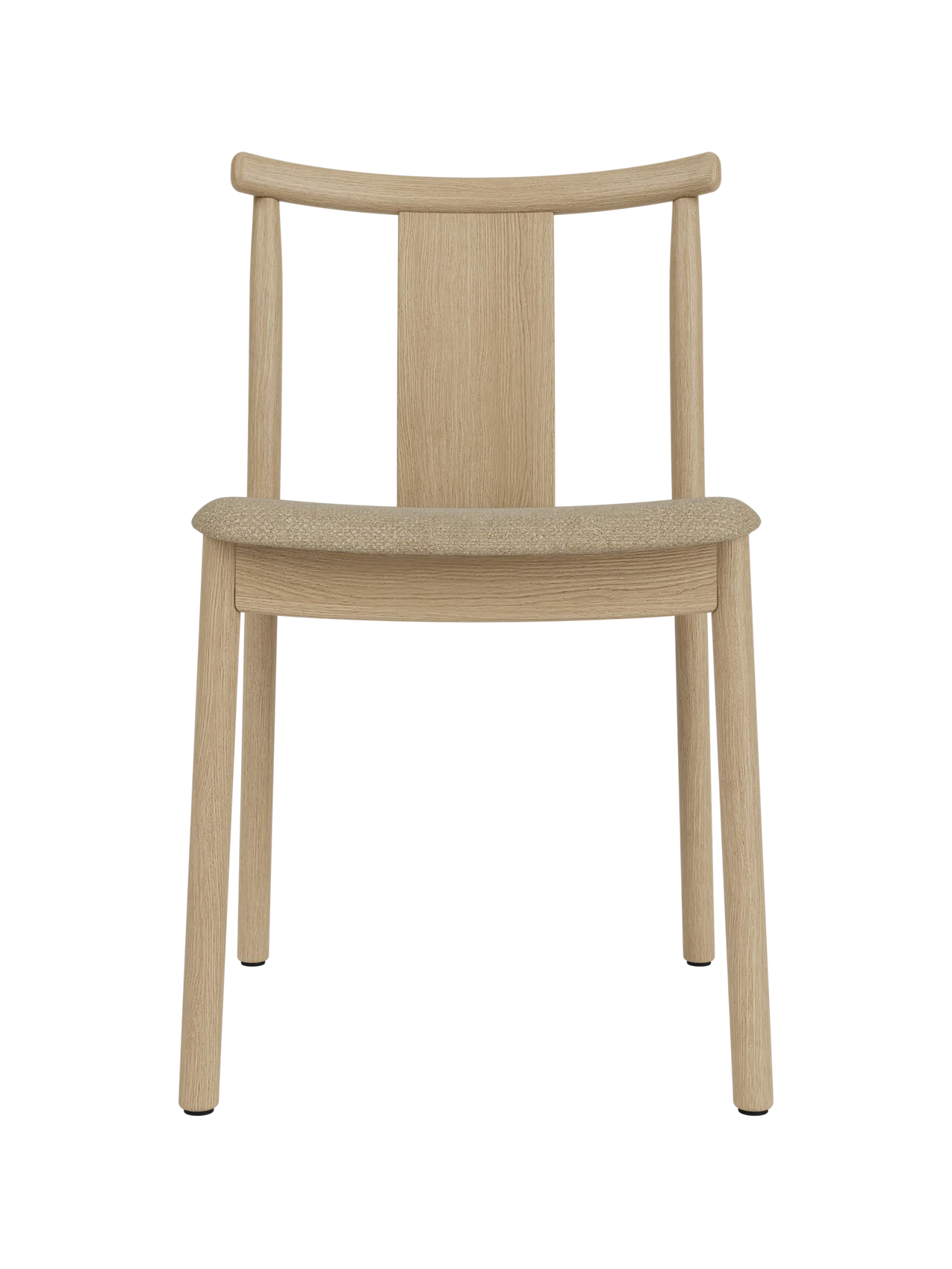 Merkur Dining Chair in natural oak with a beige bouclé seat, featuring a modern solid wood frame and curved backrest.