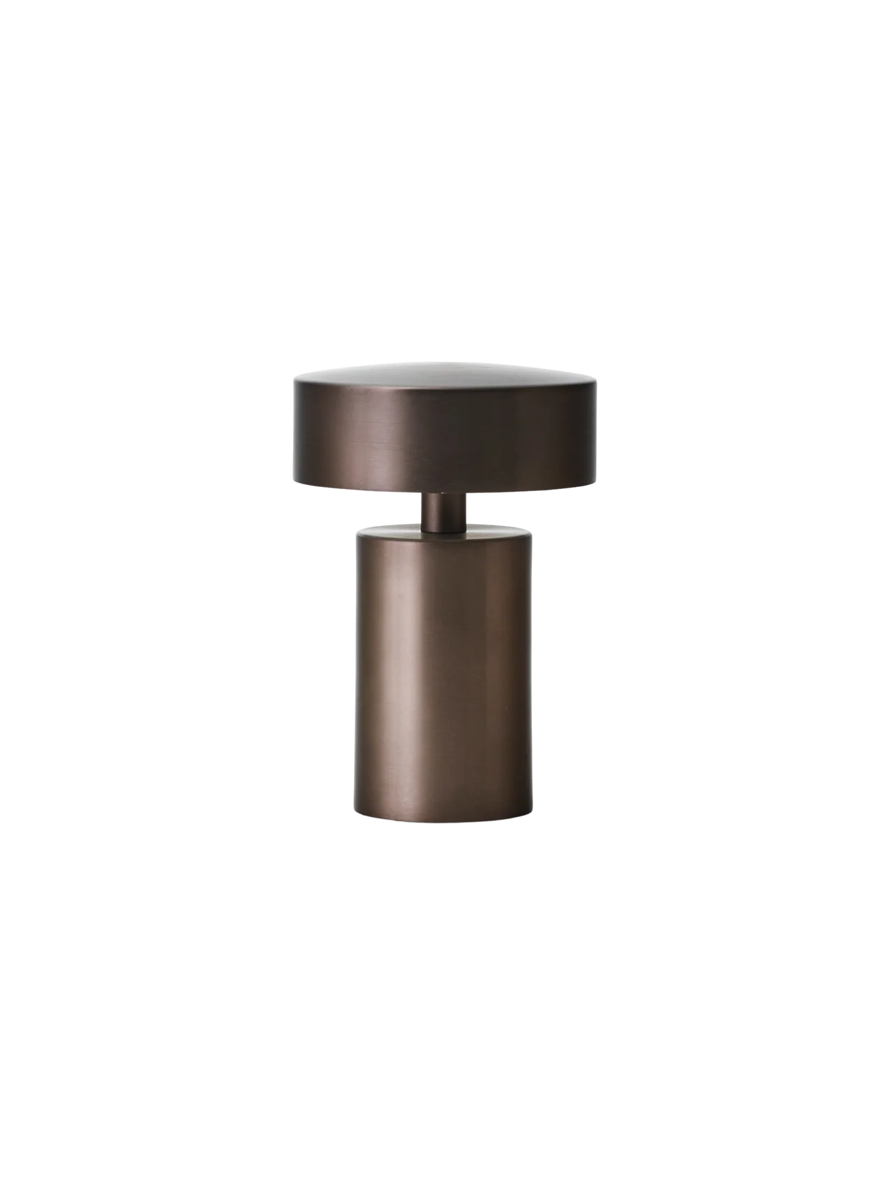 The portable Column Table Lamp in a bronzed aluminium finish. The mushroom-shaped lamp is shown against a black background.