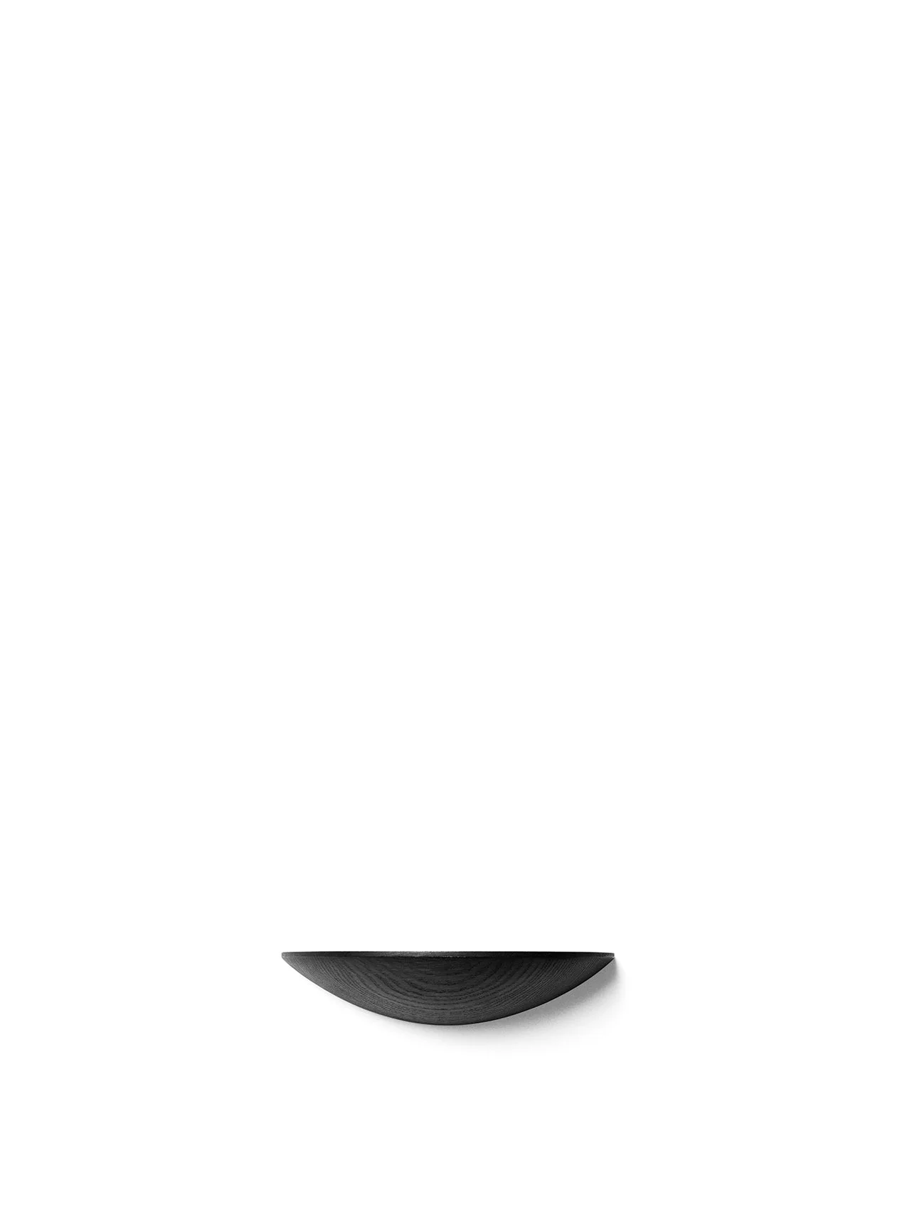 A front-on photograph of the small, black Gridy Fungi Shelf, made of stained oak, presented against a clean white background.