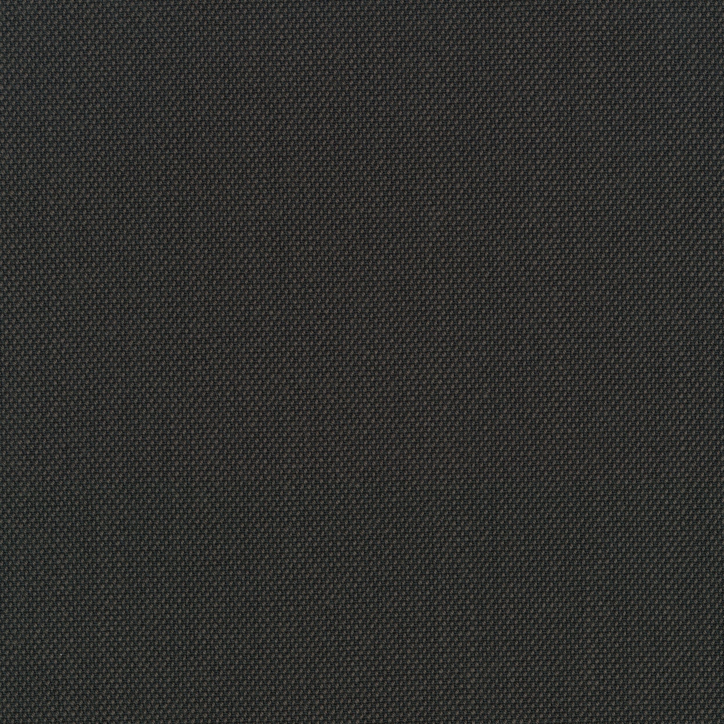 Close-up of dark charcoal woven fabric with tight, textured basketweave pattern and subtle brown flecks.