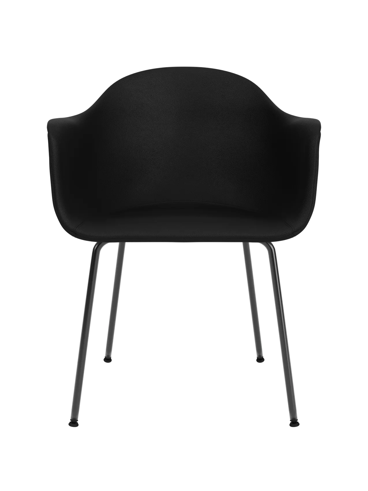 Harbour Dining Chair in black Sierra 1001 leather with a curved silhouette and slim black steel legs.