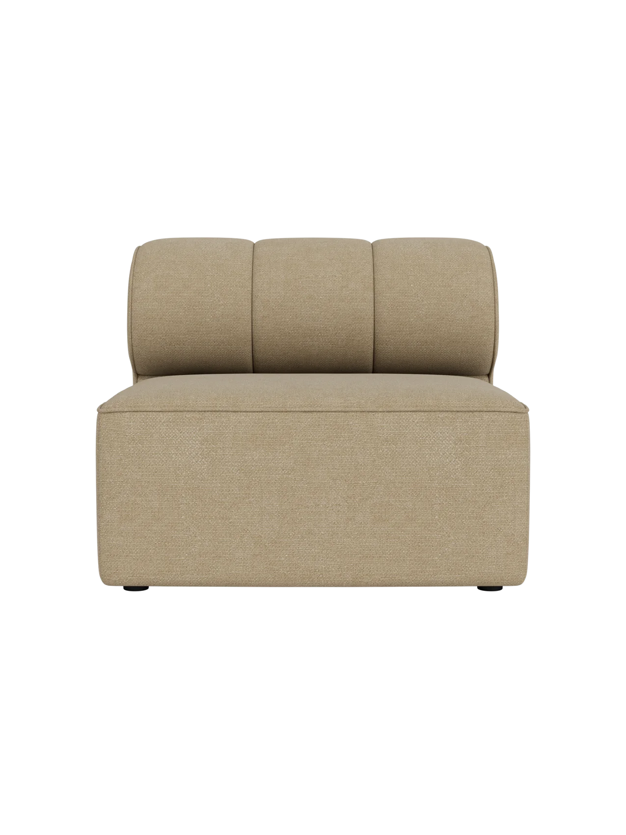 Front view of the Eave Seamline Modular Sofa, 86, Open Section in a light beige bouclé fabric against a black background.