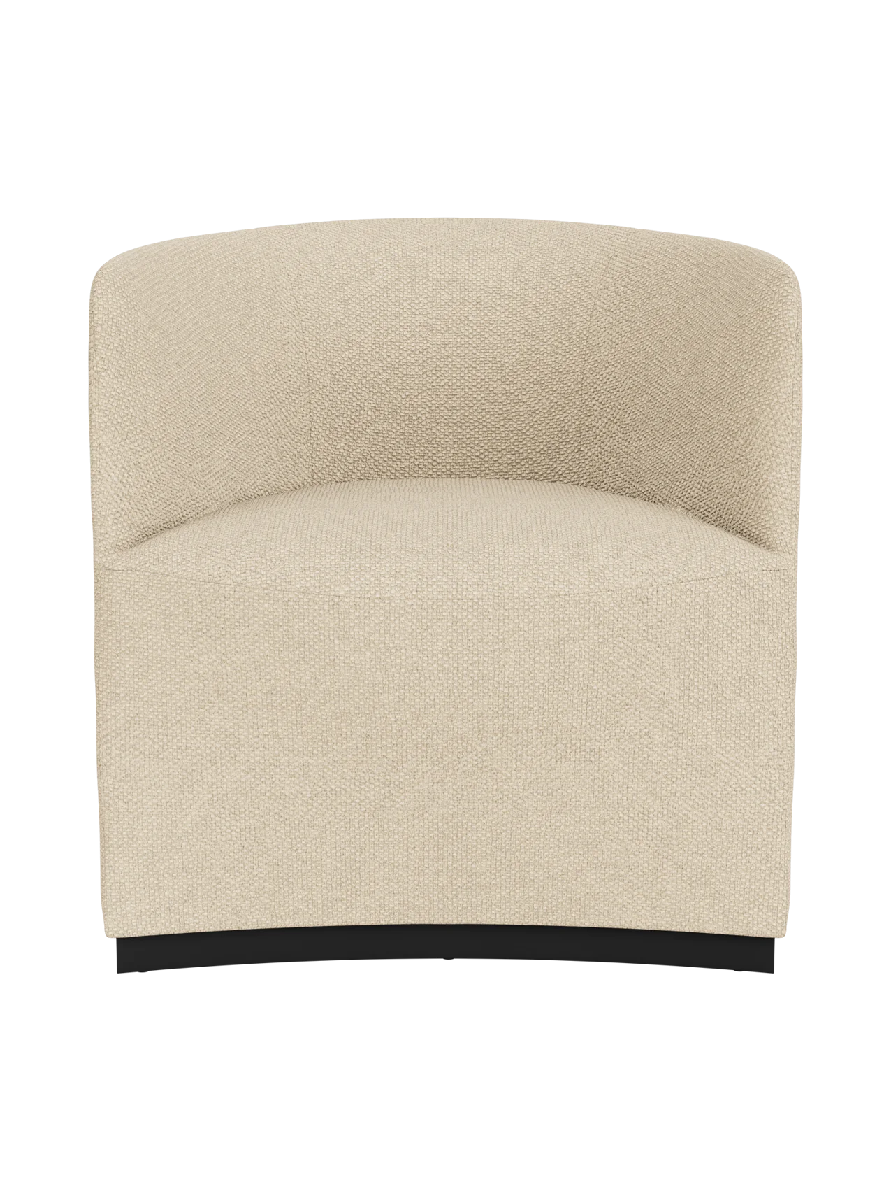 A front view of the Tearoom Club Chair, fully upholstered in a textured Logan Sand fabric, showing its curved back and arms.