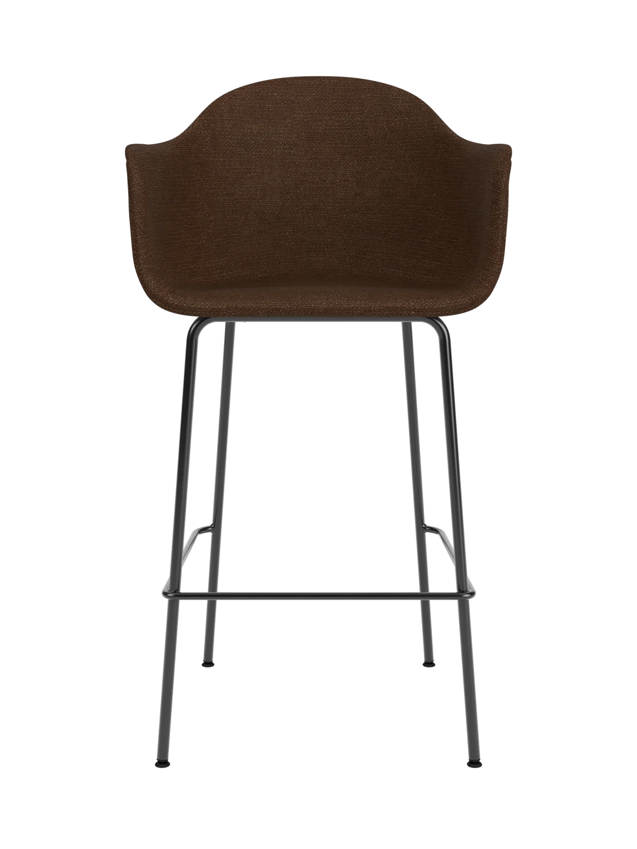 Dark brown Audo Bouclé 07 upholstered Harbour Bar Chair with slim black powder-coated steel geometric legs.