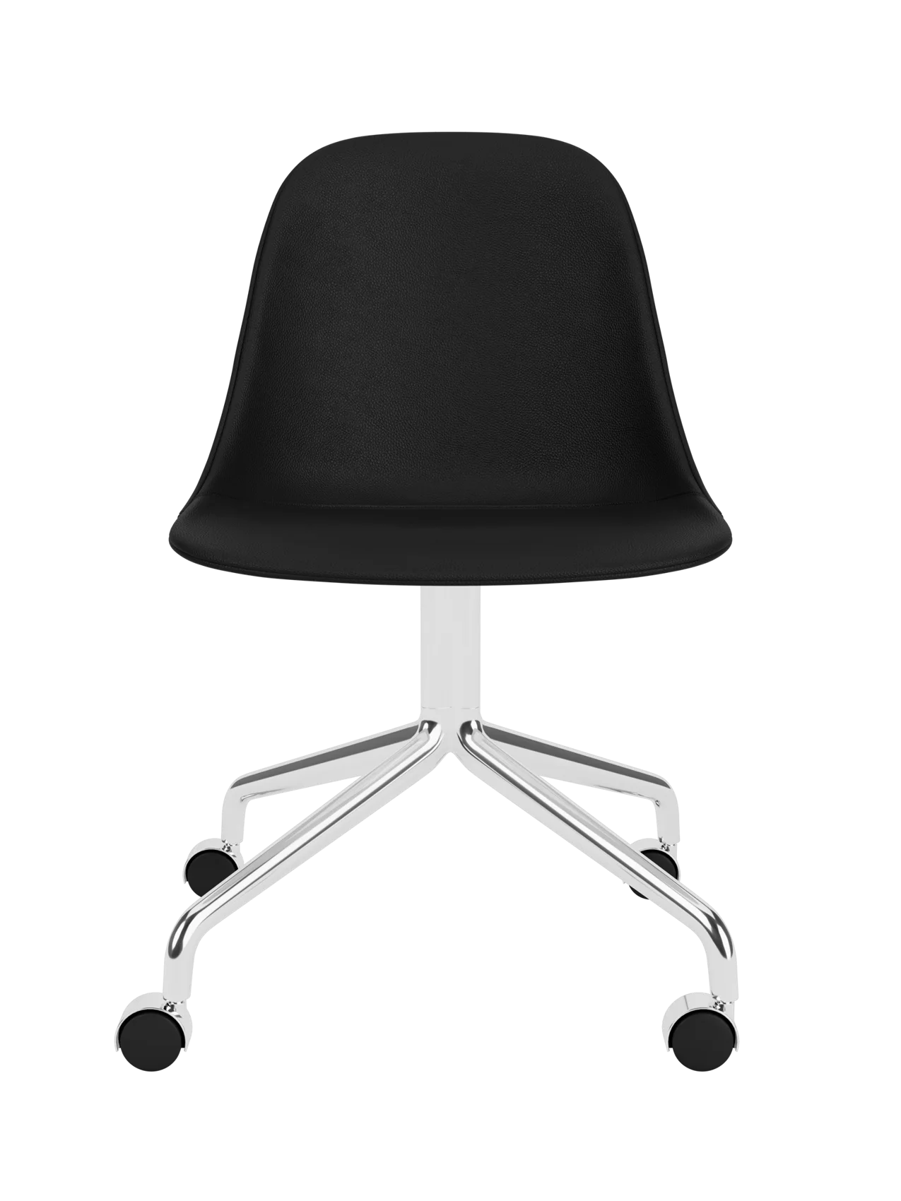 Harbour Side Dining Chair with black Sierra 1001 upholstery and a polished aluminium star base with casters.