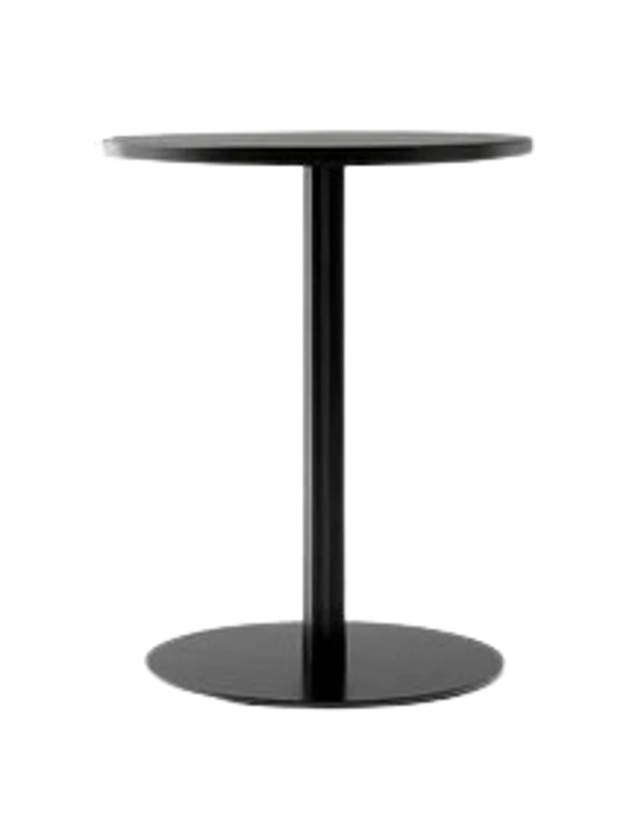 Front view of the all-black Harbour Column Dining Table, featuring a round top, a slim central pillar, and a flat round base.