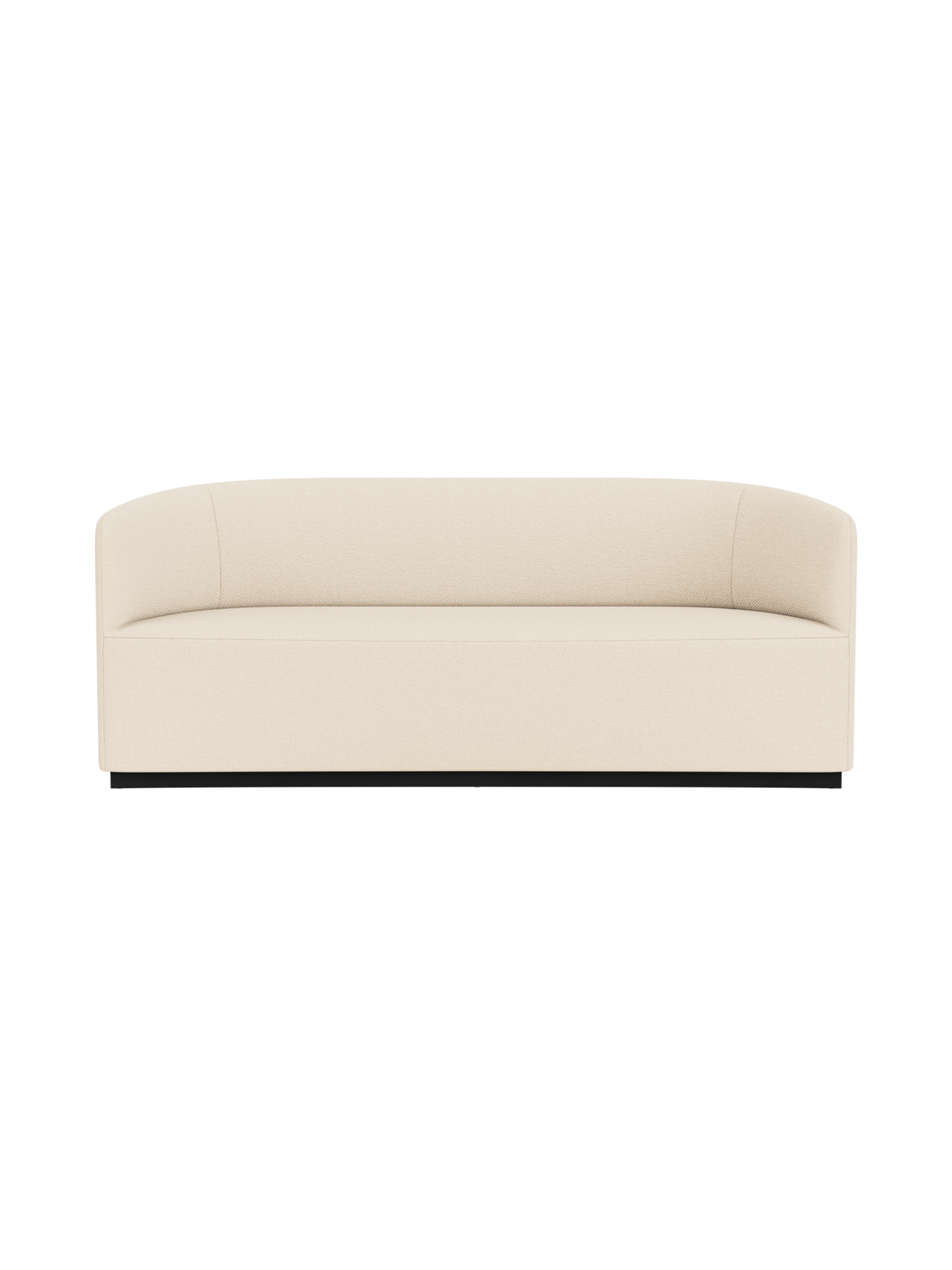 Front view of the Tearoom Sofa in a light-coloured Logan Jasmine fabric, featuring a curved back and arms on a dark base.