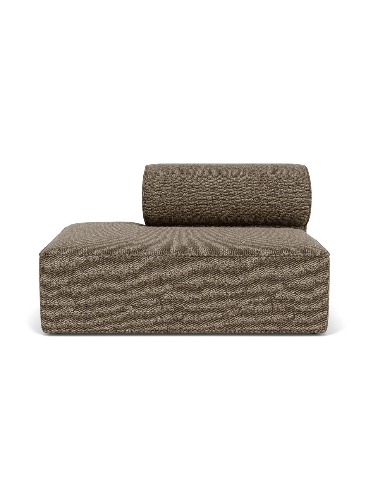 Front view of the Eave Modular Sofa, 96, Open End 144, upholstered in a brown, textured Safire 001 fabric.