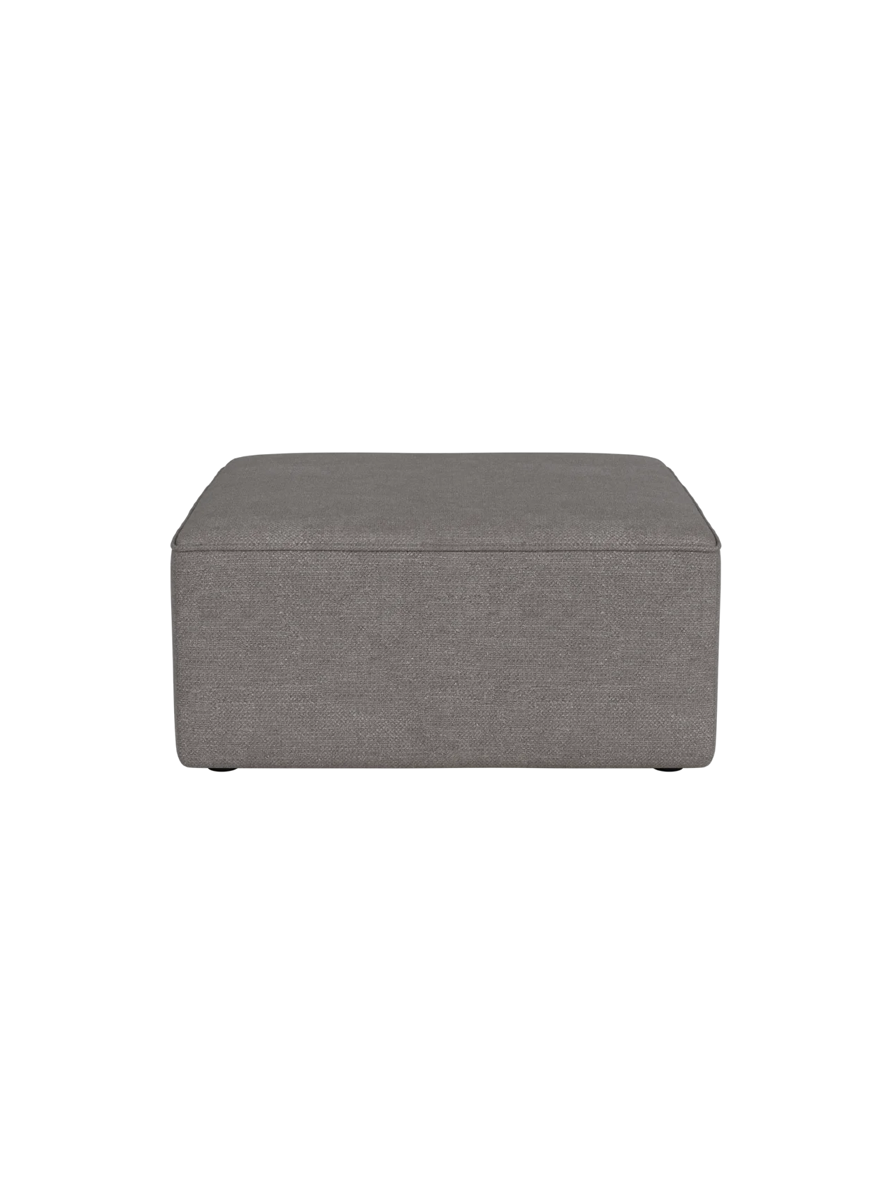 Eave Modular Sofa, 86, Pouf upholstered in a dark grey textured Audo Bouclé 16 fabric against a black background.