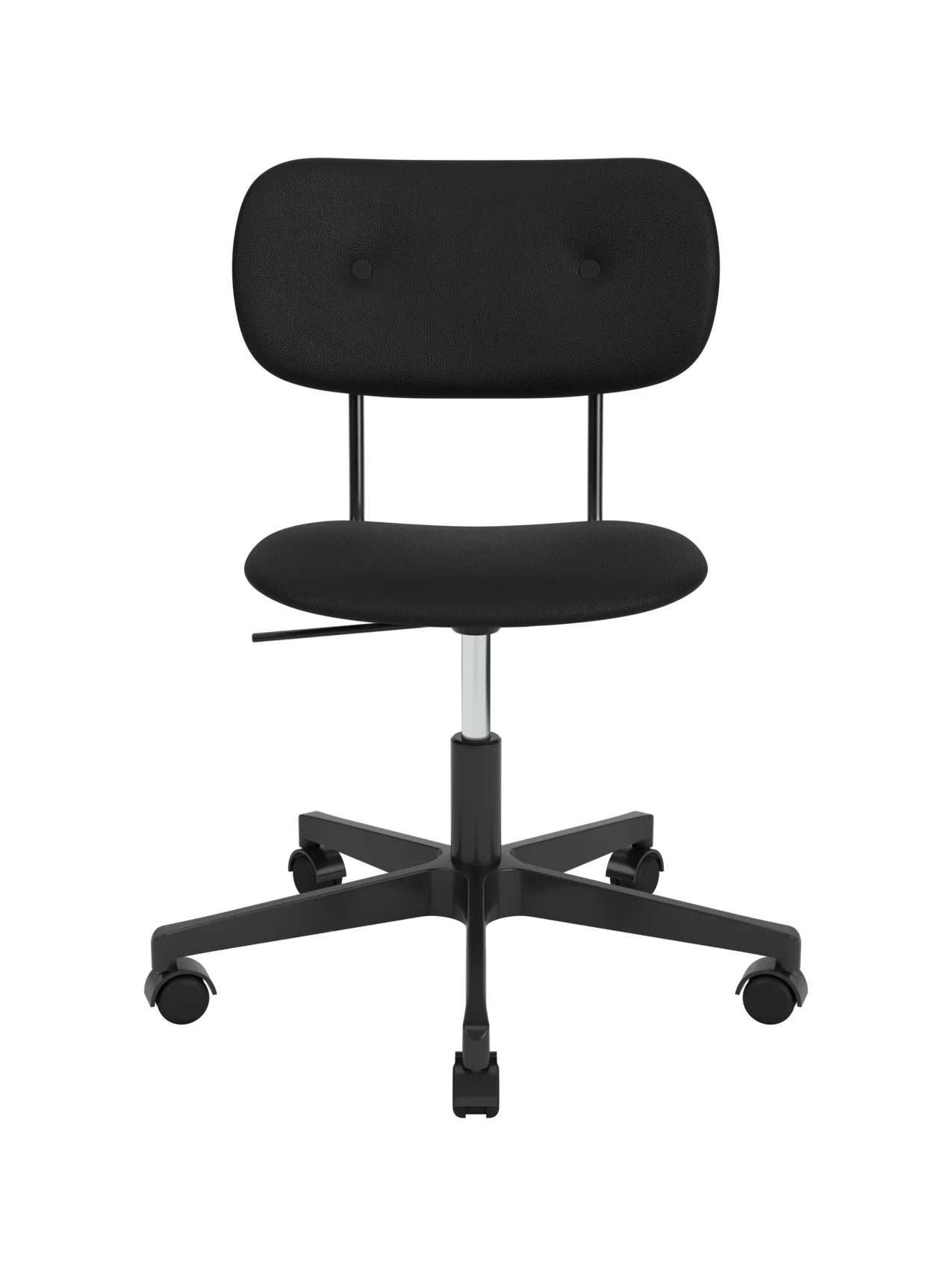 Fully upholstered black Co Task Chair in Sierra 1001 leather with a height-adjustable five-star swivel base on casters.