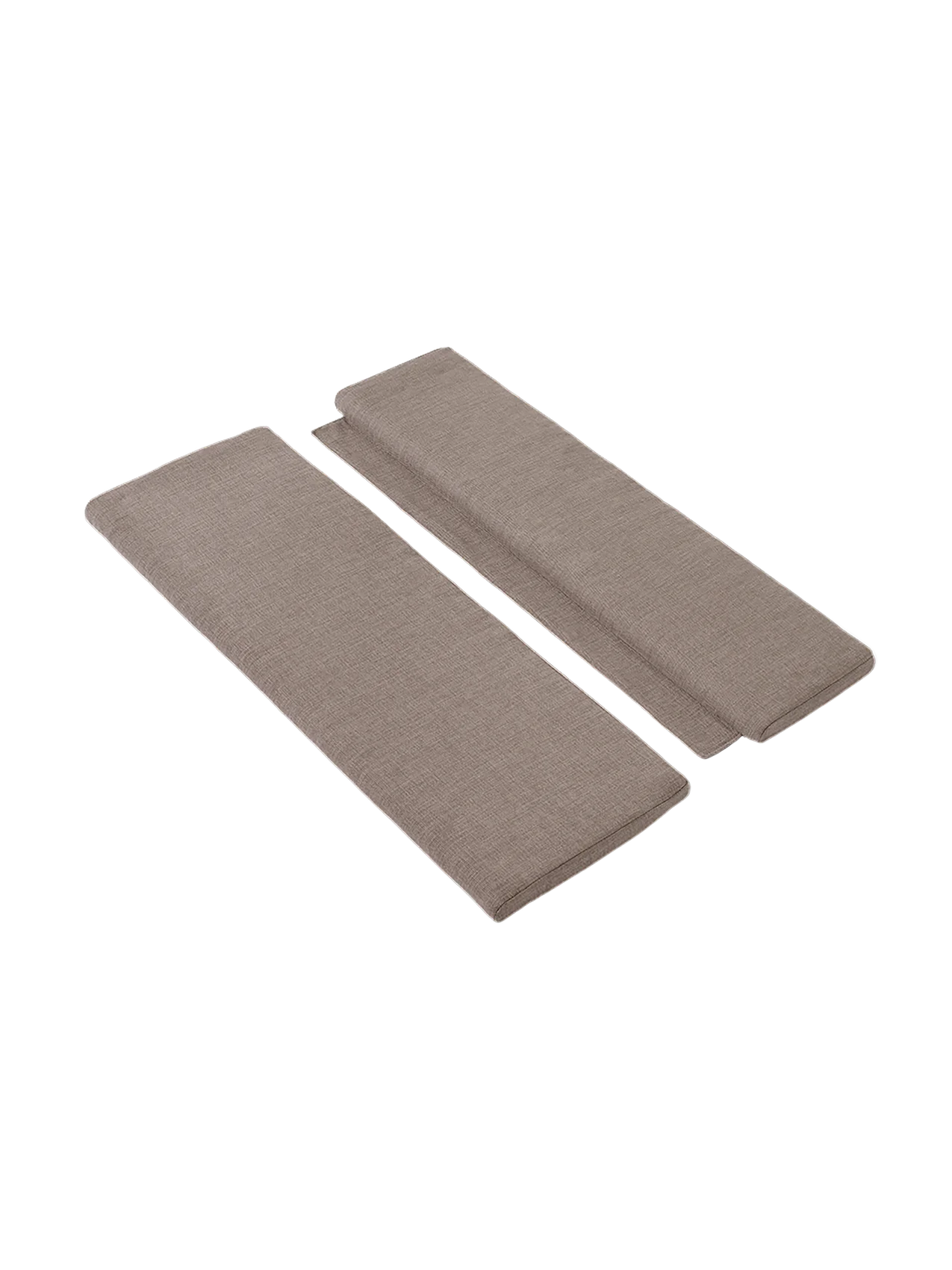 Bloss Garden Bench Cushion Set in soft taupe water-repellent outdoor textile, displayed from an angle.