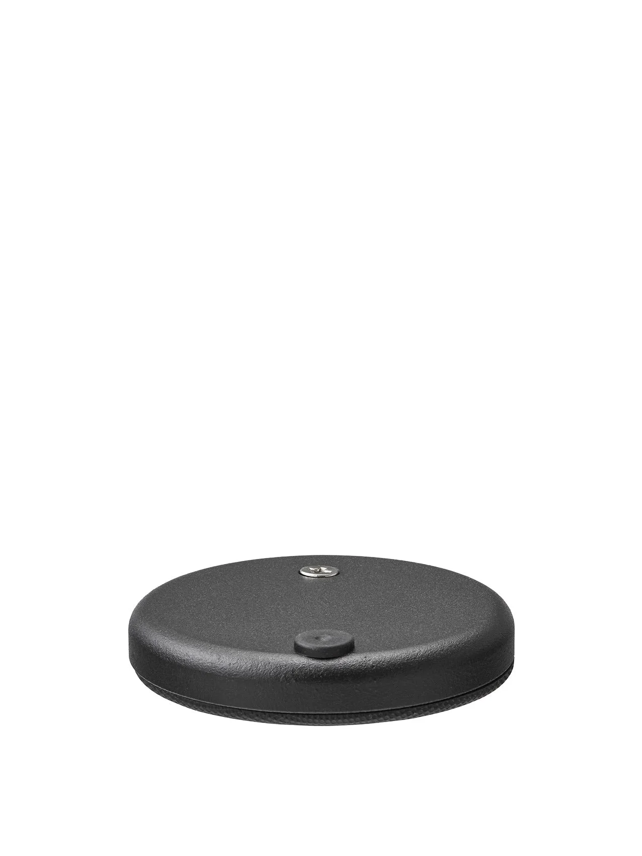 The textured black metal ceiling rose for Audo's Socket Pendant light, featuring a silver screw, shown on a white background.