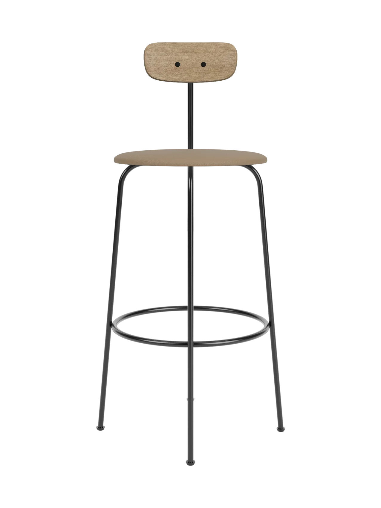 Afteroom Bar Chair featuring a natural oak backrest, tan Sierra 1611 upholstered seat, and black steel frame.