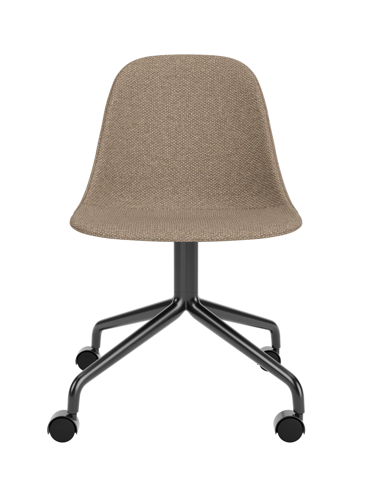Upholstered Harbour Side Dining Chair in brown Logan Flint with a black star base and castors on a white background.