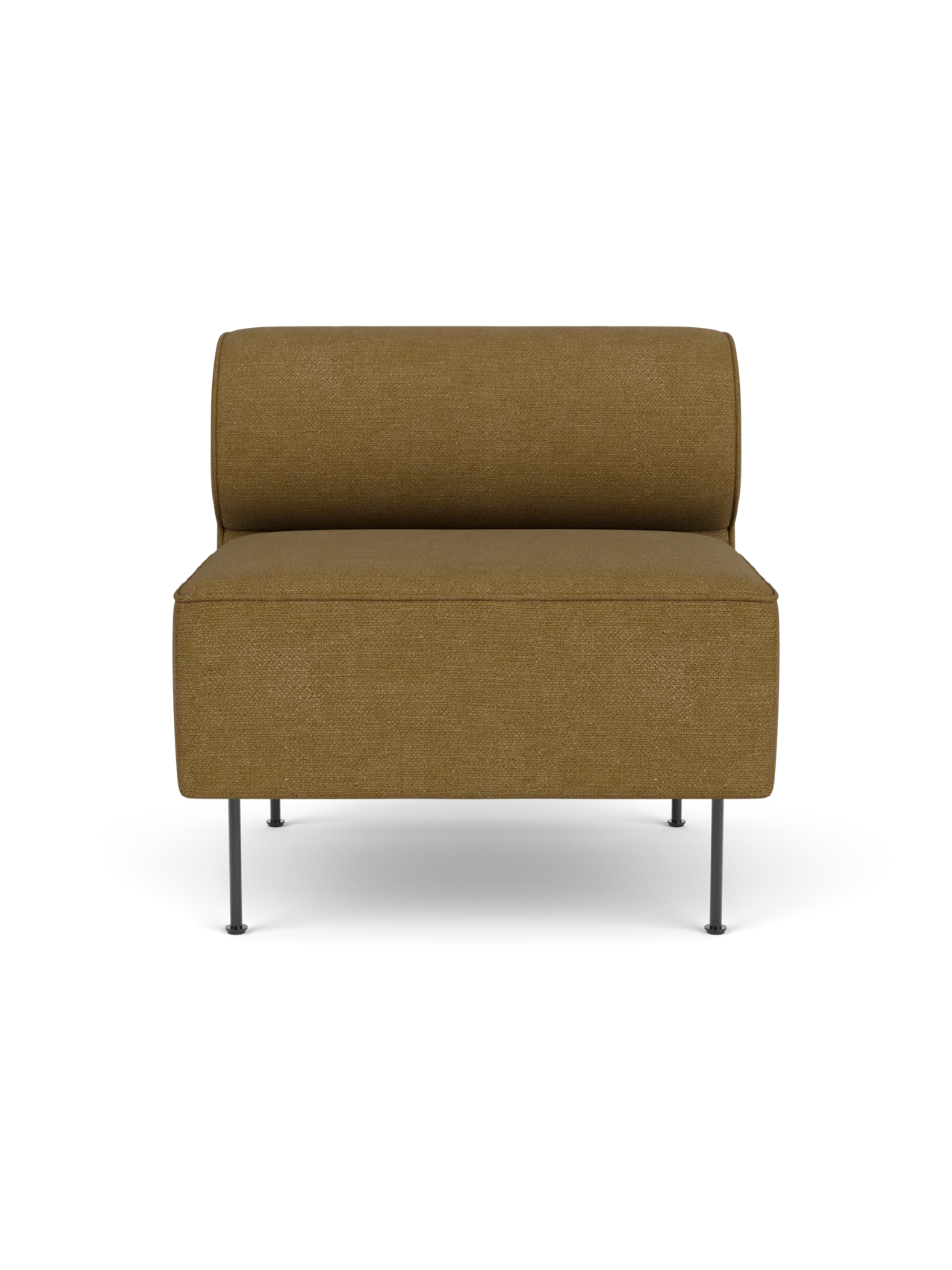 Front view of the Eave Dining Sofa open section module in Audo Bouclé 06, a golden-brown fabric, on slender metal legs.