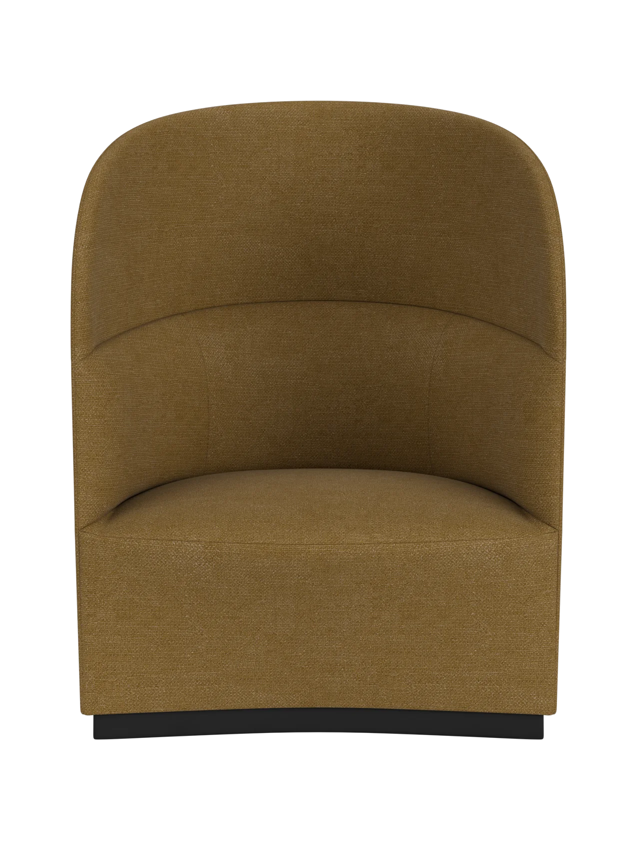 Front view of the Tearoom Lounge Chair, High Back, fully upholstered in a textured, brownish-gold Audo Bouclé 06 fabric.