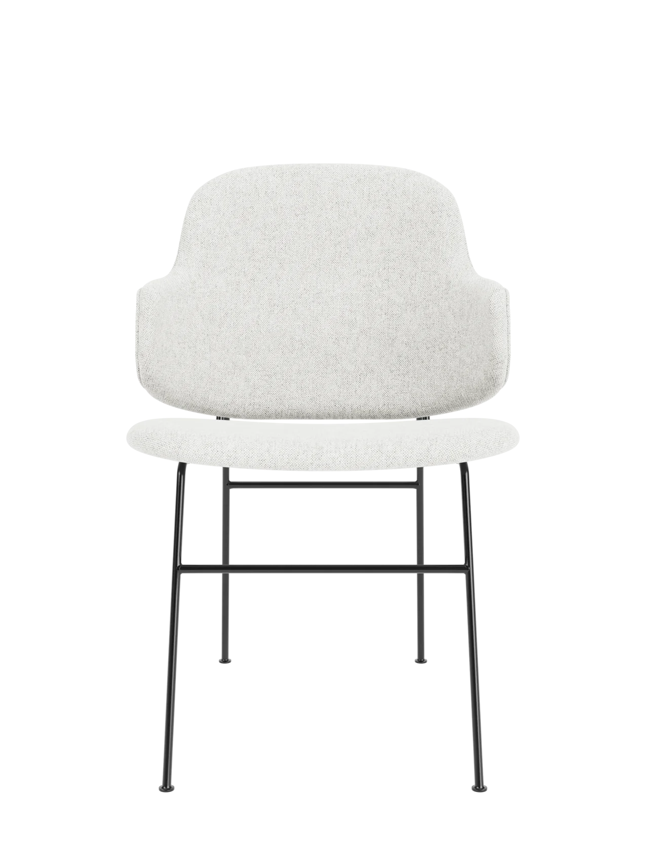 Fully upholstered Penguin Dining Chair featuring light grey Hallingdal textile and a slim black powder-coated steel frame.