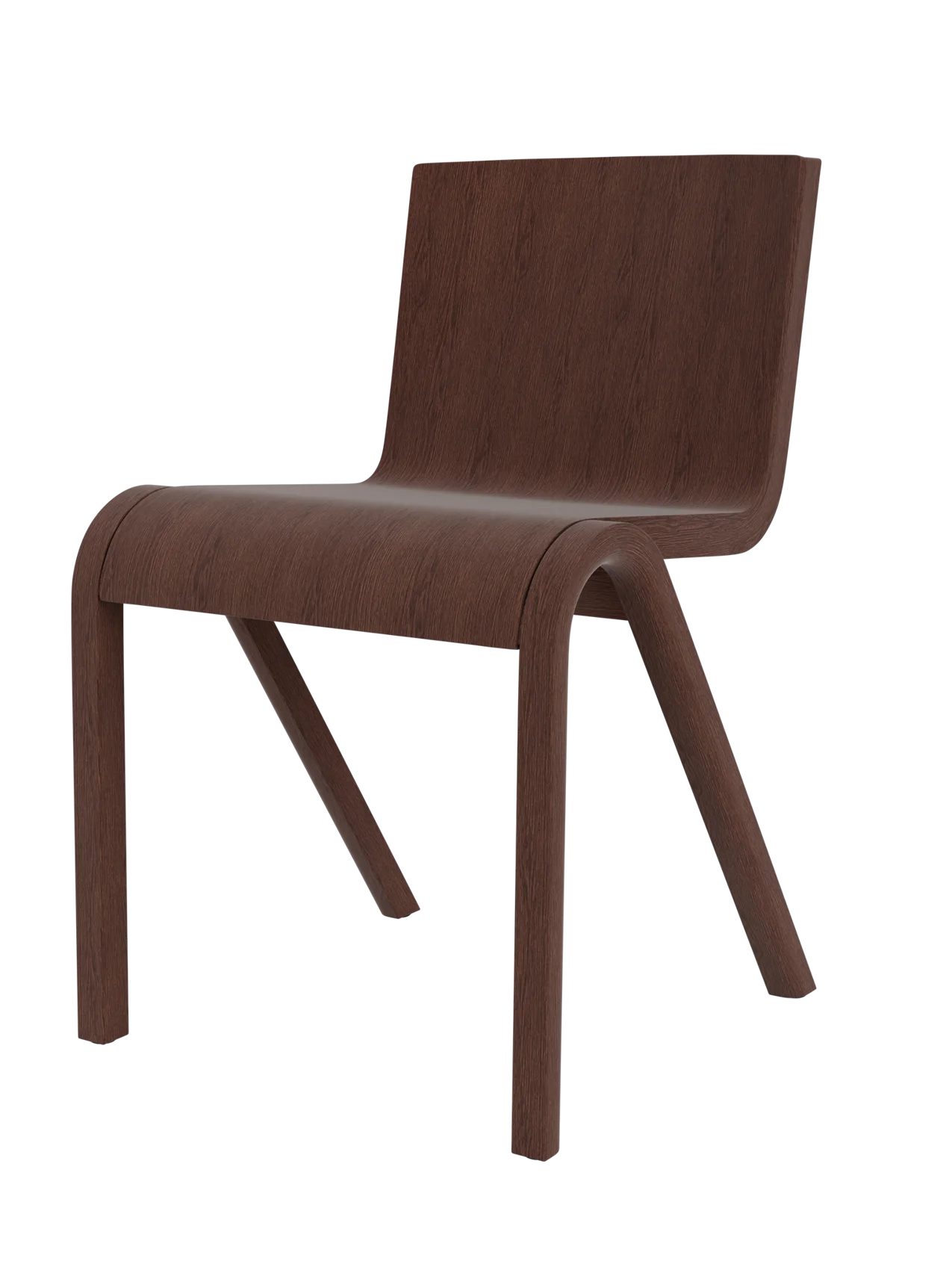 Ready Dining Chair in red stained oak. Side view showing the cantilevered design and continuous form-pressed seat and back.