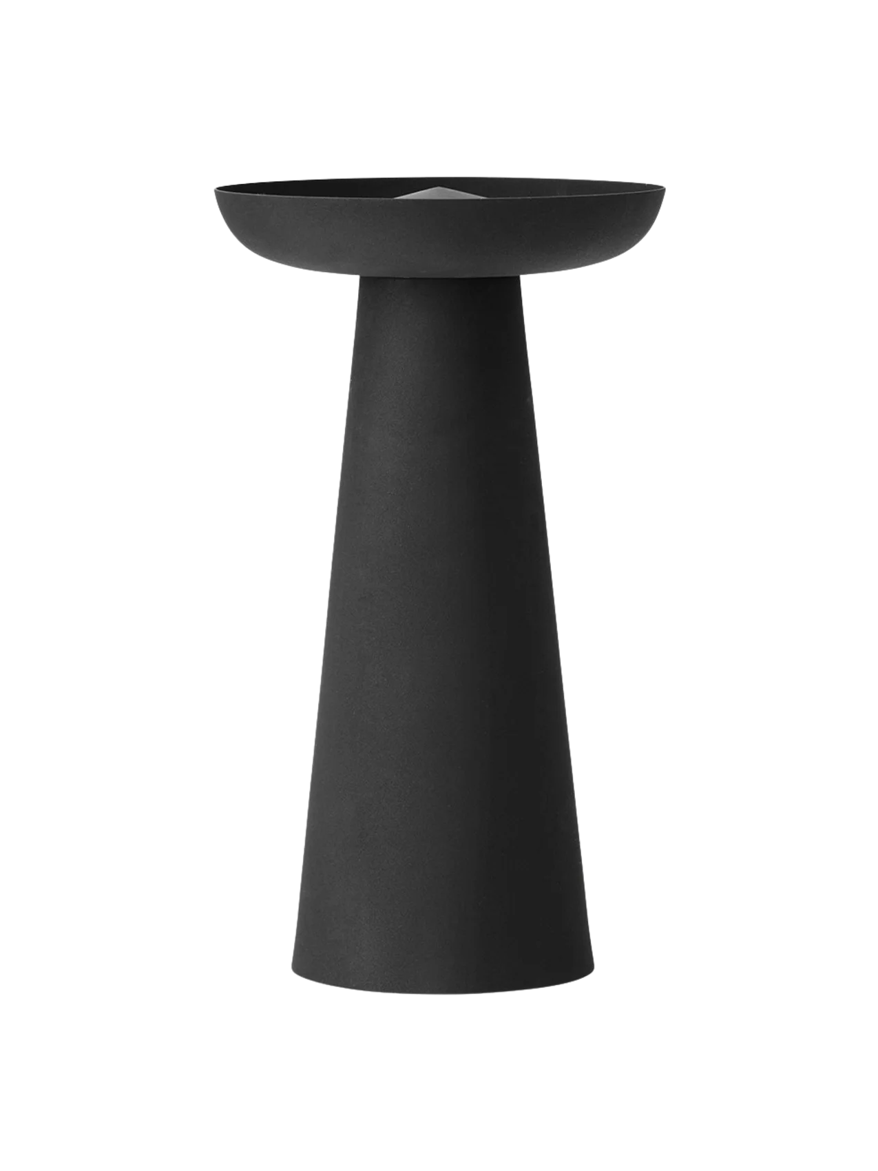 Front-on view of the Meira Oil Lantern H36. The lantern is made from black powder-coated steel and has a tall, conical base.