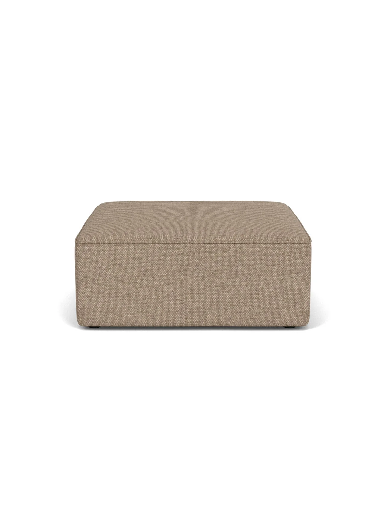 A front-on view of the Eave Modular Sofa, 96, Pouf in a light brown Logan Flint fabric, shown against a white background.