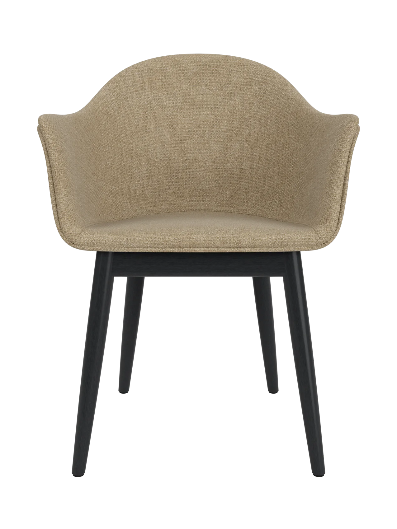 Harbour Dining Chair with beige Audo Bouclé 02 upholstery and a black painted oak wooden base on a white background.