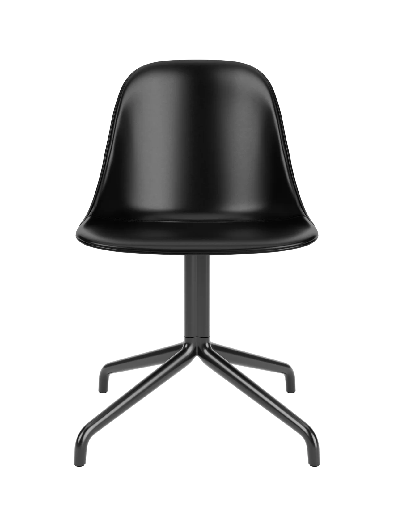 Harbour Side Dining Chair in black Dakar leather featuring a black powder-coated star swivel base.