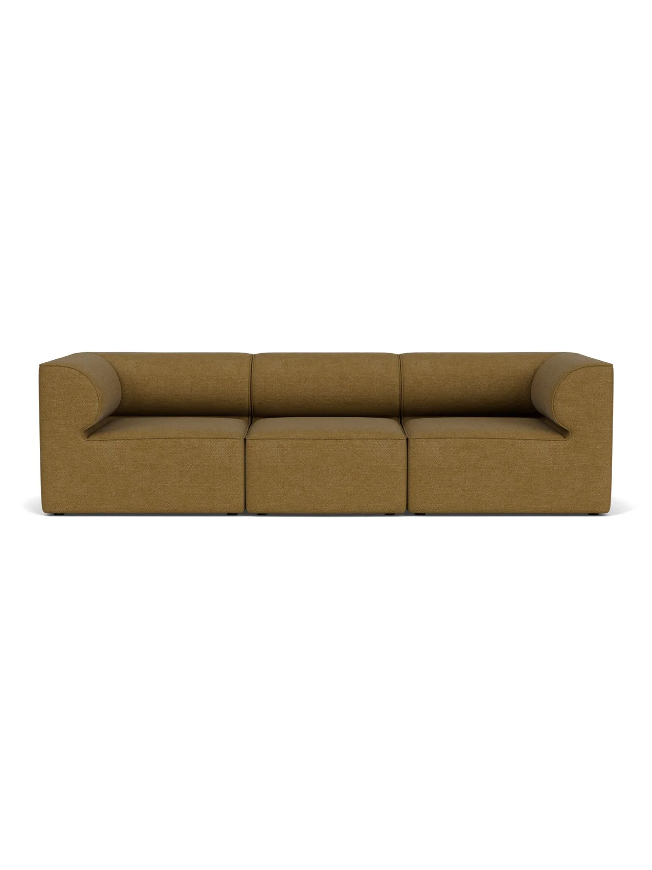 Front view of the Eave Modular Sofa 96, a 3-seater in Configuration 2, upholstered in a golden-brown bouclé fabric.