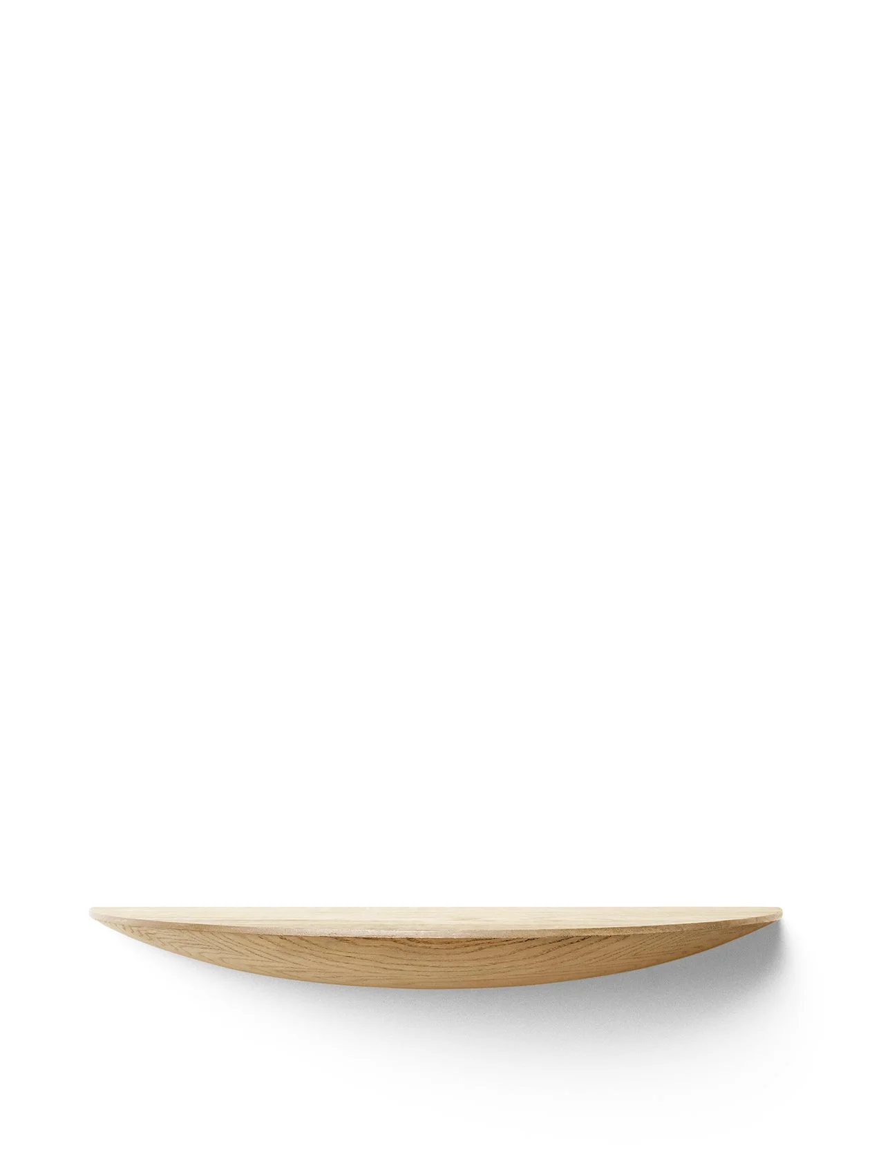 A large Gridy Fungi Shelf in light ash wood, viewed from the front on a white background, with a distinctive curved shape.