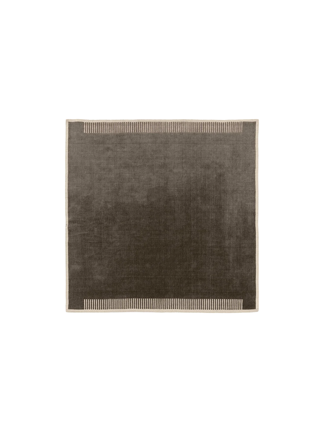 The Duomo Rug in Marble Grey. A square rug with a thin cream border and decorative vertical stripes on two edges.