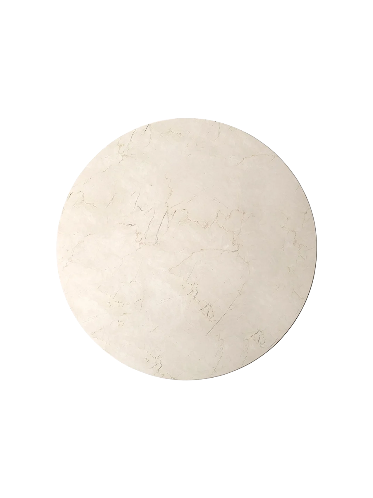 A circular Androgyne Side Tabletop in Crystal Rose Marble, seen from a top-down perspective against a black background.