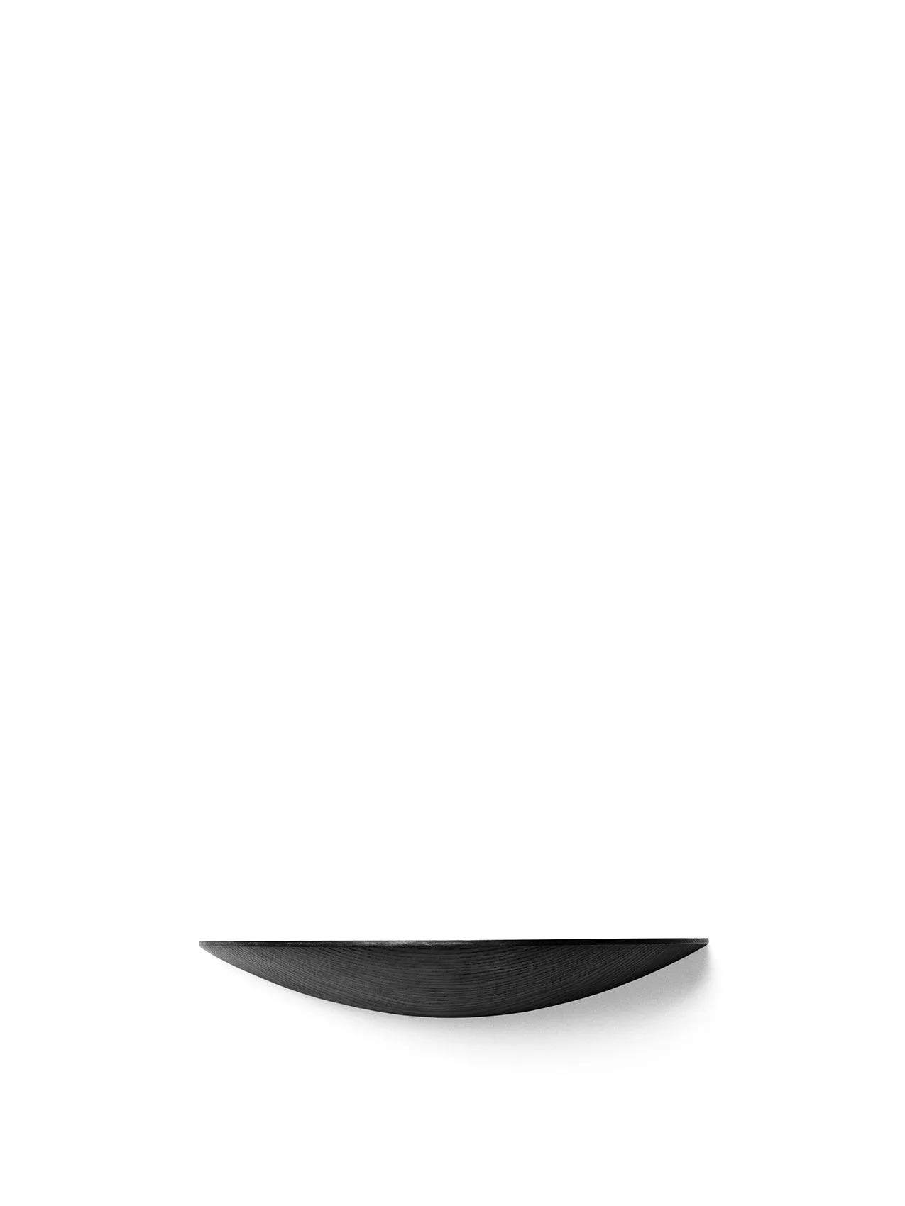 The medium-sized Gridy Fungi Shelf in black, made of wood with a visible grain, floats against a stark white wall.