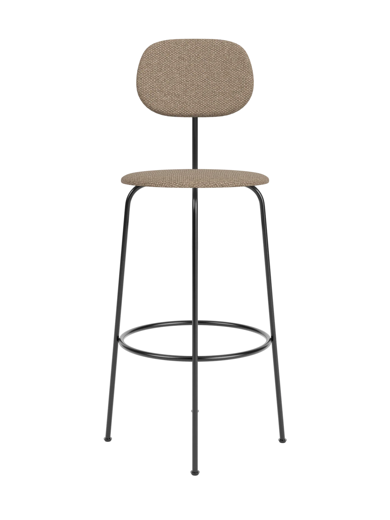 Afteroom Bar Chair Plus fully upholstered in Logan Flint fabric with a minimalist black powder-coated metal frame.