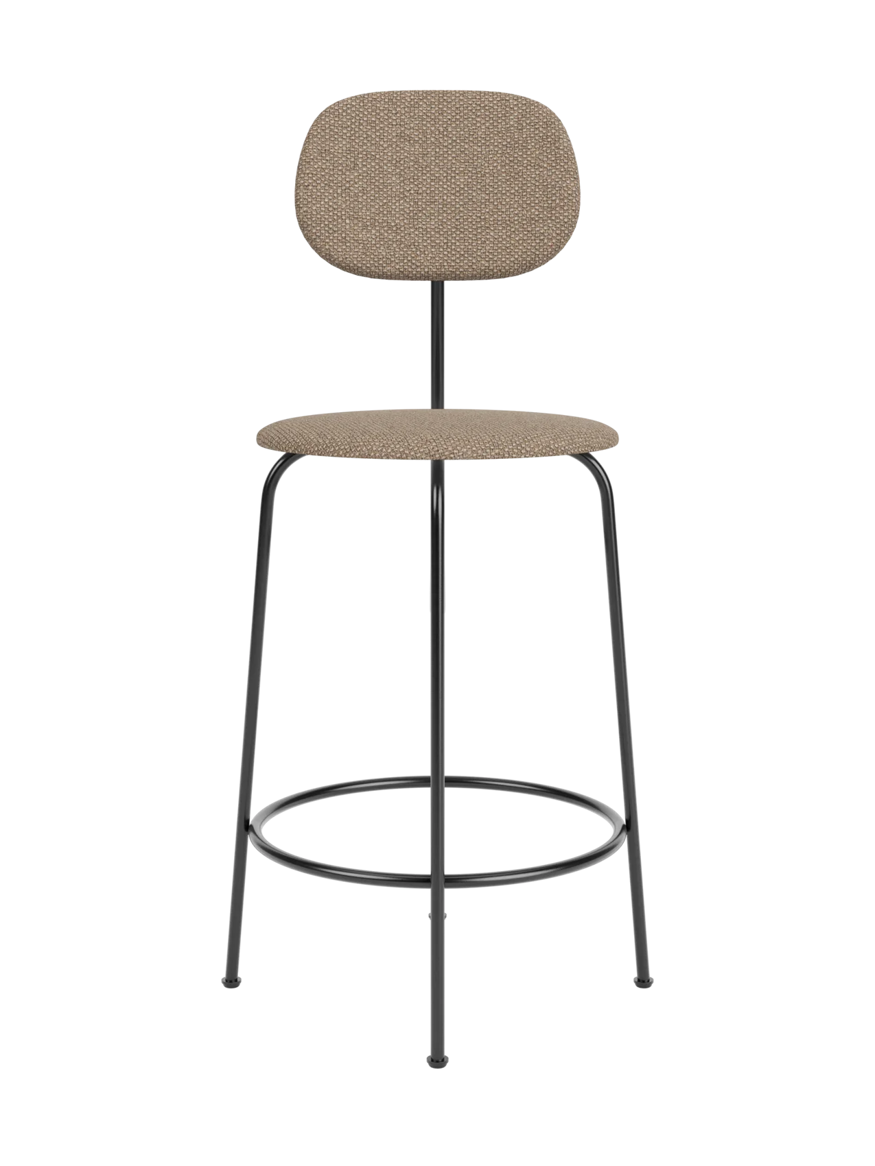 Fully upholstered Afteroom Counter Chair Plus in textured Logan Flint fabric with a slim black metal frame and foot ring.