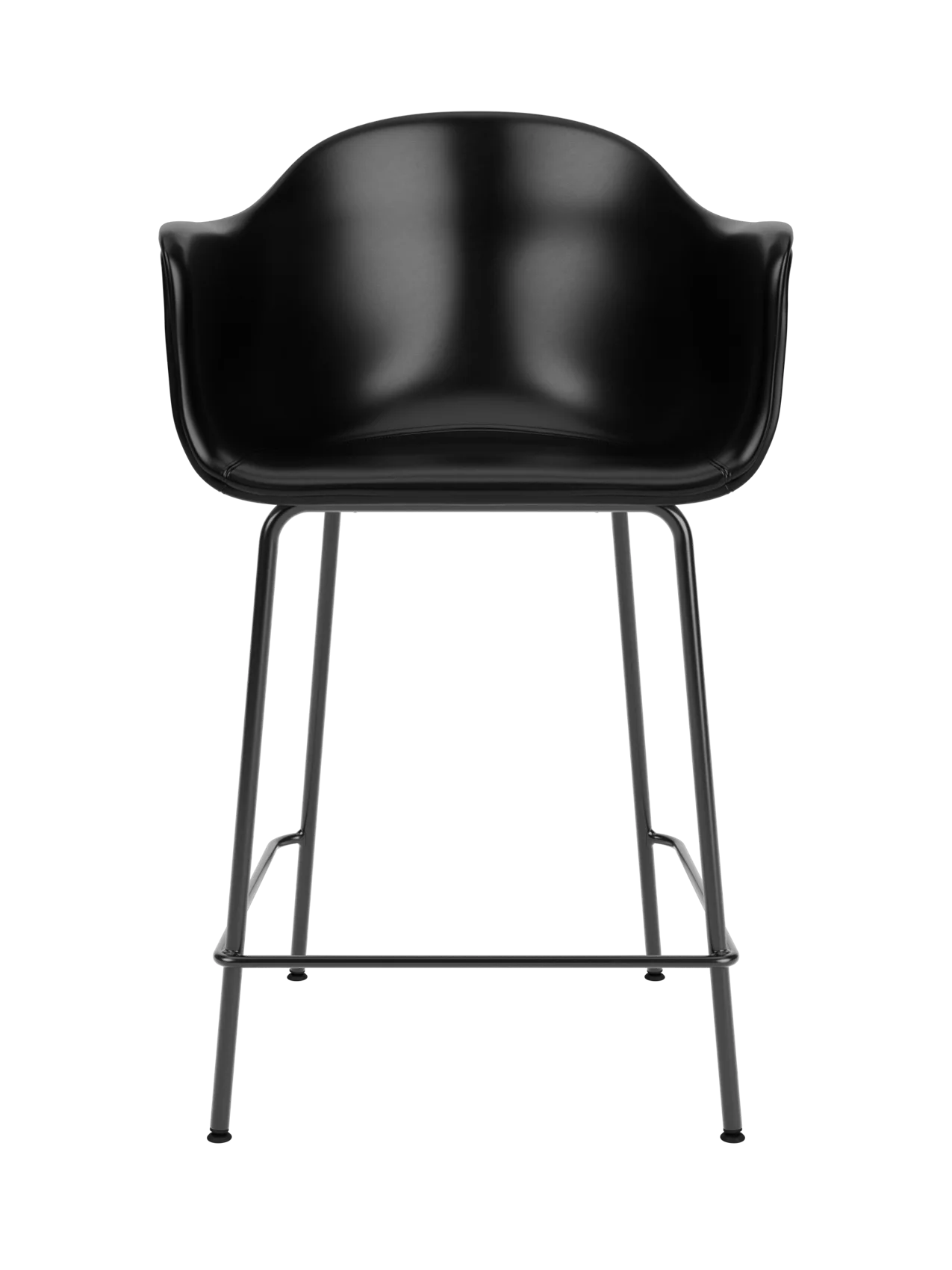 Harbour Counter Chair with black Dakar leather upholstery and a slender black powder-coated steel base.