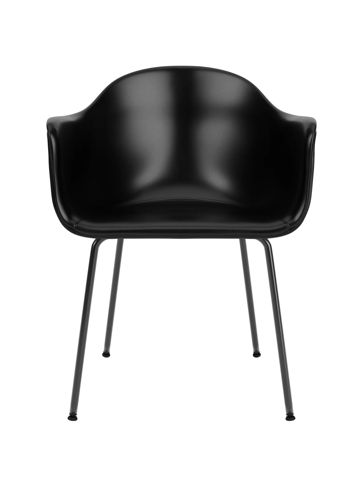 Harbour Dining Chair upholstered in black Dakar 0842 leather, featuring an organic shell and slim black steel legs.