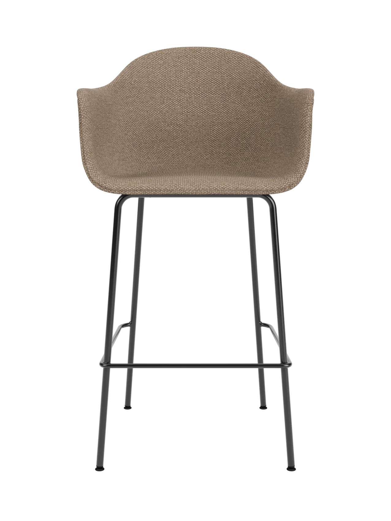 Harbour Bar Chair upholstered in Logan Flint fabric with a slim black powder-coated steel frame and footrest.