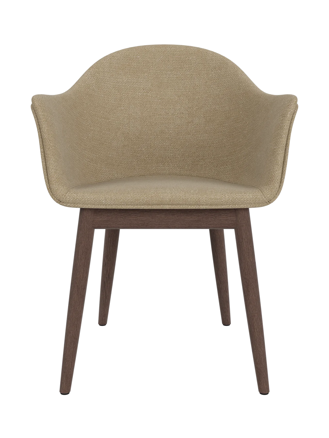 Harbour Dining Chair featuring beige Audo Bouclé 02 textured upholstery and a dark stained oak wooden base.
