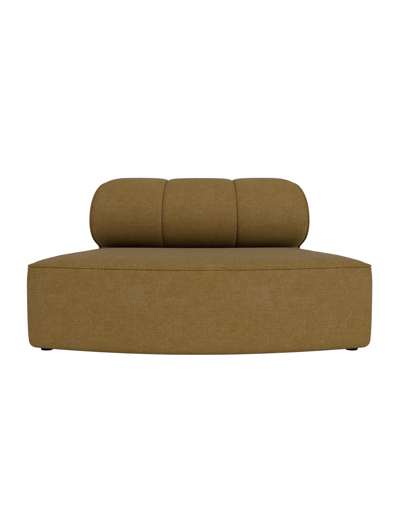 Eave Seamline Modular Sofa Convex Open Section in ochre Audo Bouclé 06 fabric with a rounded, segmented backrest.