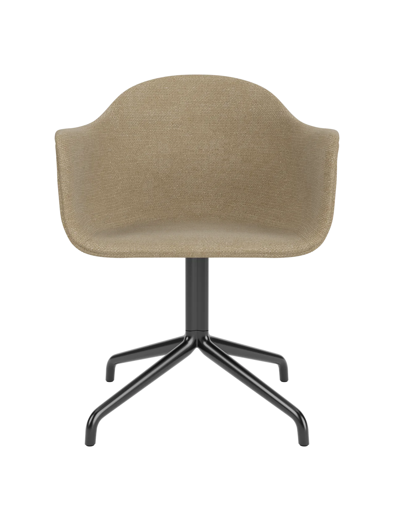 Harbour Dining Chair in beige Audo Bouclé 02 upholstery with a sleek black star base on a white background.