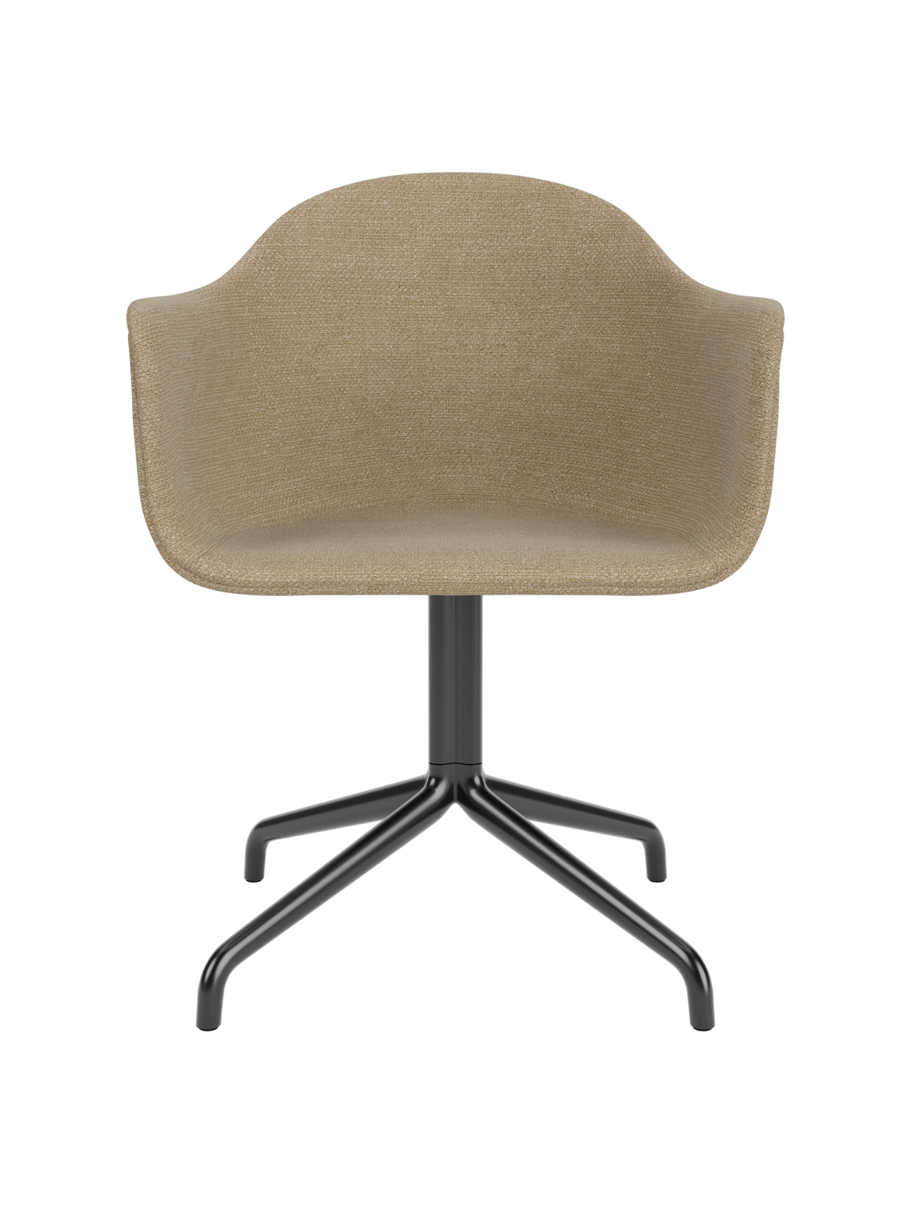 Harbour Dining Chair in beige Audo Bouclé 02 upholstery with a sleek black star base on a white background.